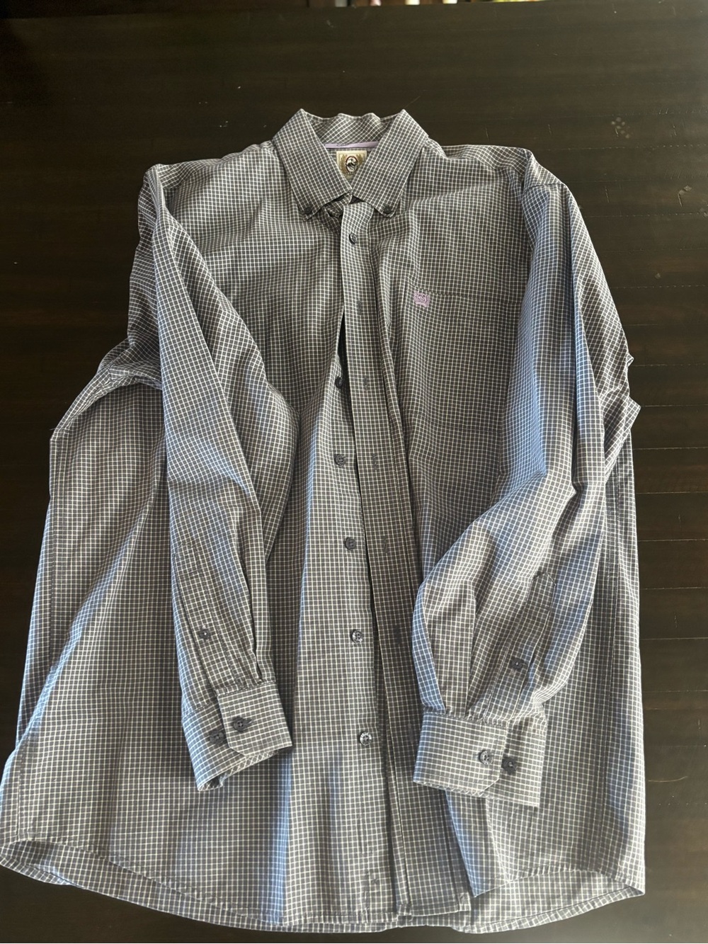 Cinch Men's Blue and Gray Small-Check Button-Up Dress Shirt